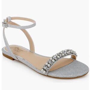 Badgley Mischka Silver Jeweled Ankle-Strap Sandals